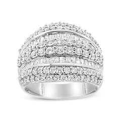 .925 Sterling Silver 2.00 Cttw Round and Baguette-Cut Diamond Cluster Ring (H-I Color, I1-I2 Clarity) - Size 7