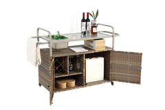 Outdoor Bar Table with Wicker Cabinet and Steel Top