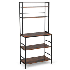 5-Tier Kitchen Bakers Rack with Hutch and Open Shelves-Rustic Brown
