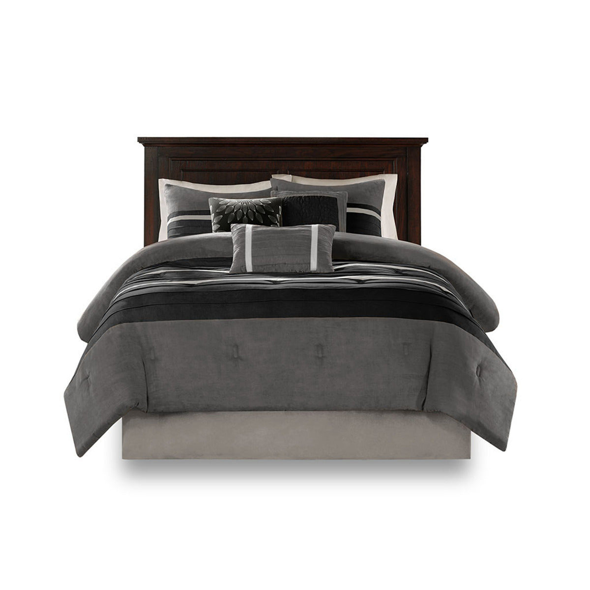 7 PC Pieced Faux Suede Comforter Set Black King