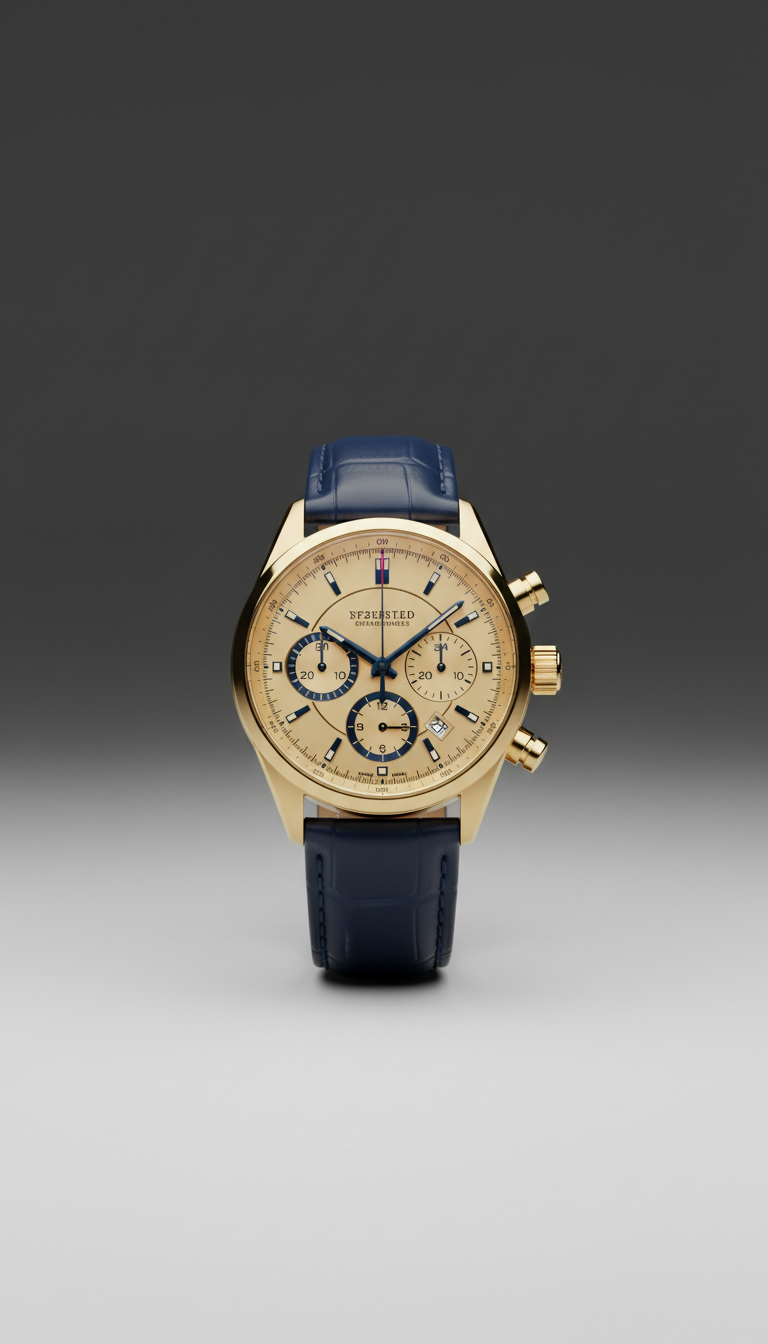 Gold chronograph watch with polished bezel