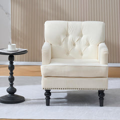 Tufted Club Chair, Upholstered Accent Armchair in Beige Corduroy