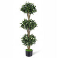 51" Artificial Triple Ball Boxwood Topiary Tree with 59 Blossoms