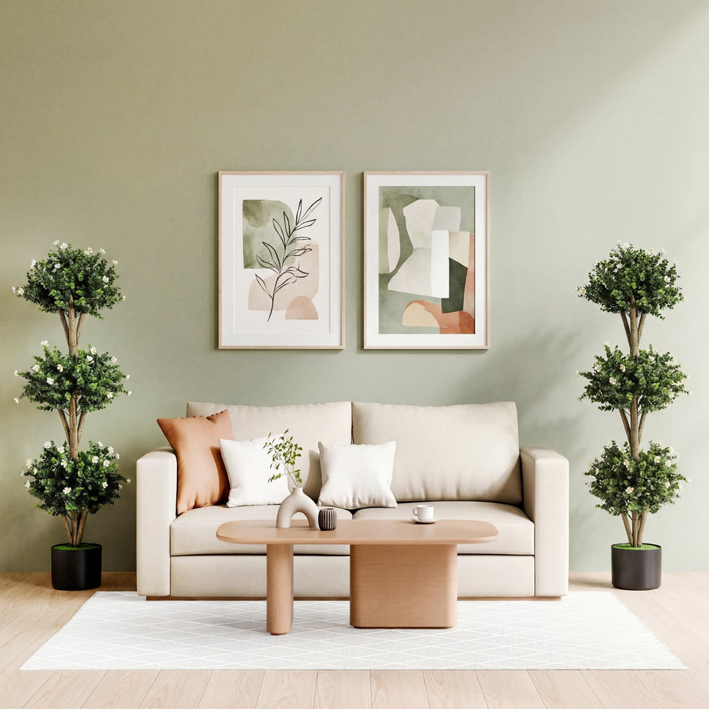 51" Artificial Triple Ball Boxwood Topiary Tree with 59 Blossoms