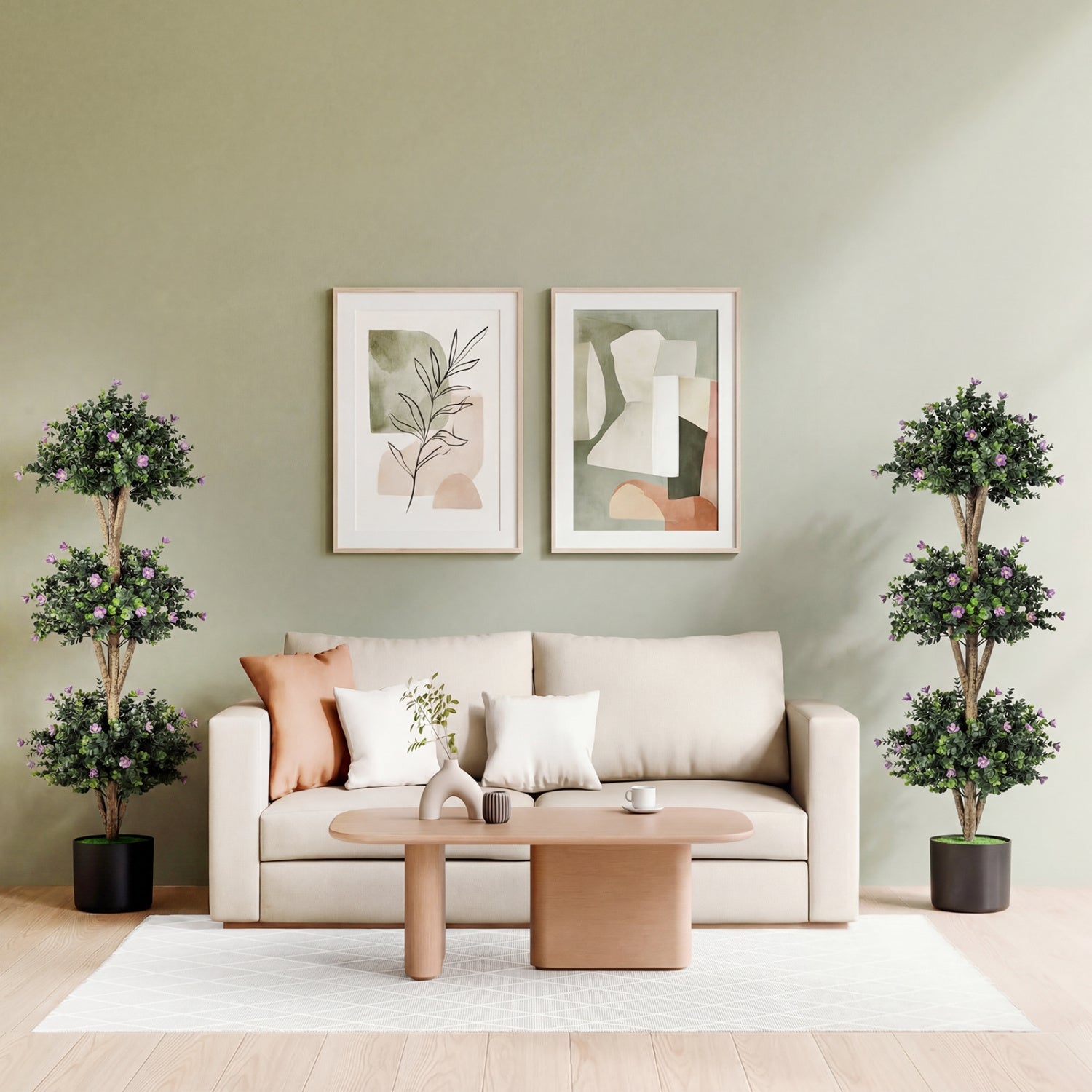 51" Artificial Triple Ball Boxwood Topiary Tree with 59 Blossoms