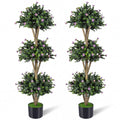 51" Artificial Triple Ball Boxwood Topiary Tree with 59 Blossoms Set of 2