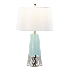 Penelope 22' Contemporary Ceramic Table Lamp with Tiffany Blue & Silver Body