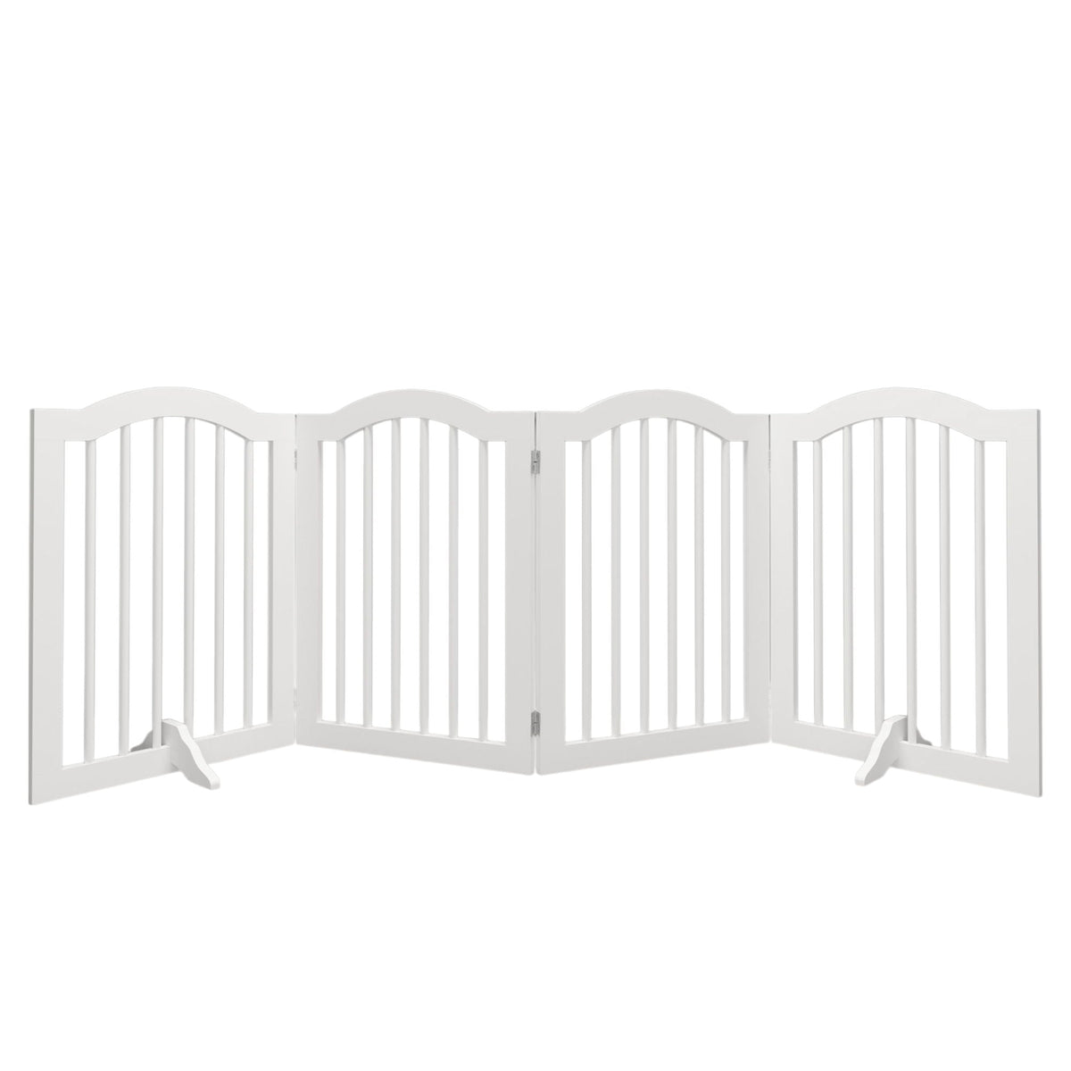 4 Panel Freestanding Pet Gate With Foldable Design And Support Feet - White