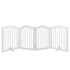4 Panel Freestanding Pet Gate With Foldable Design And Support Feet - White