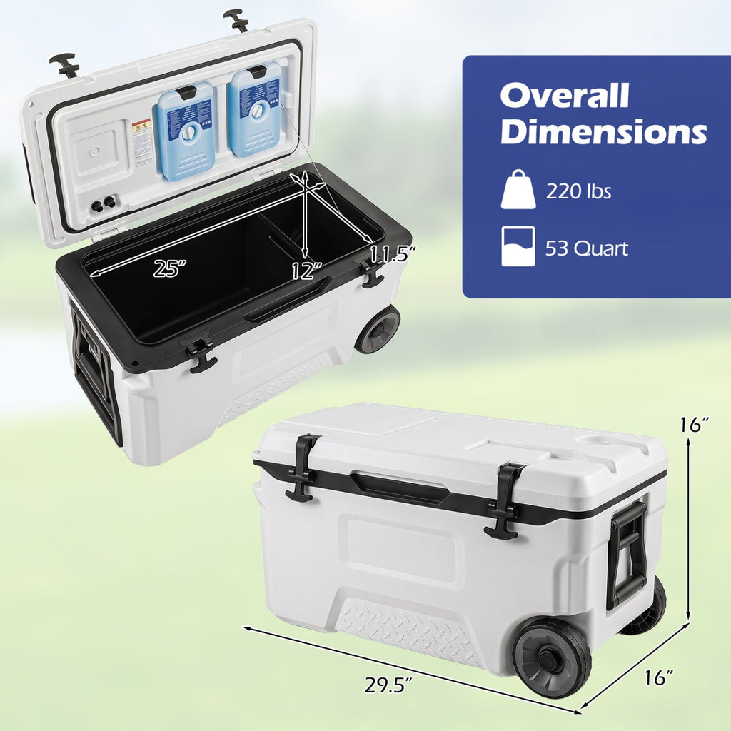 53 Quart Rolling Cooler with Wheels and Fish Ruler