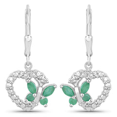 0.44 Carat Genuine Emerald and Created White Sapphire .925 Sterling Silver Earrings