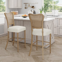 Cane-Back Upholstered Bar Stools Set of 2