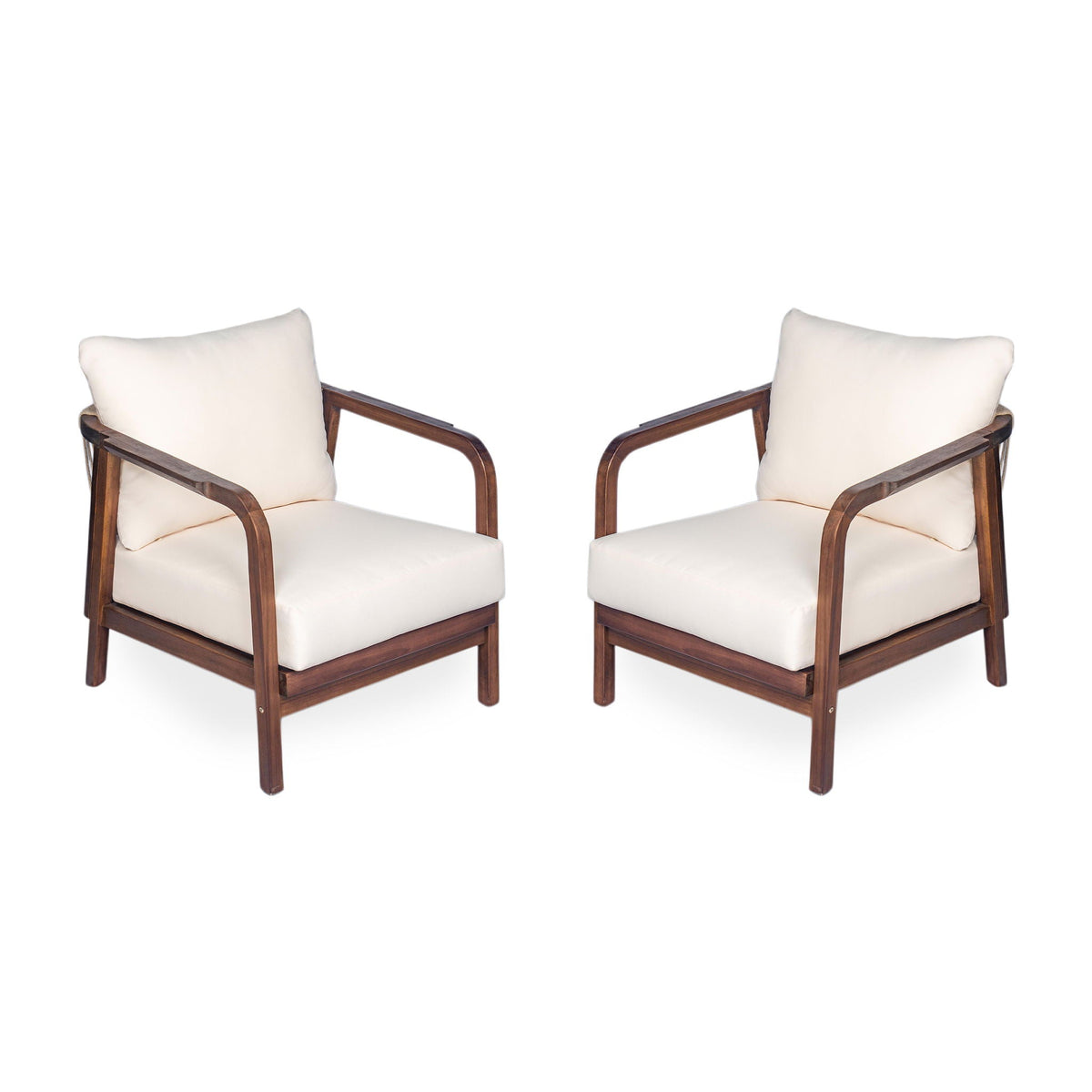 Outdoor Lounge Chair With Woven Backrest, Solid Wood Frame, Comfortable Cushions