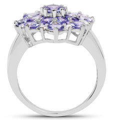 3.37 Carat Genuine Tanzanite and White Topaz .925 Sterling Silver Ring