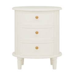 Oval Nightstand With 3 Drawers, Bedside Table - White