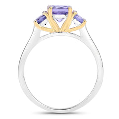 Two Tone Plated 1.07 Carat Genuine Tanzanite .925 Sterling Silver Ring