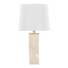 Curvo Square 27" Ceramic Table Lamp in Cream Ceramic, Gold Metal, and White Linen