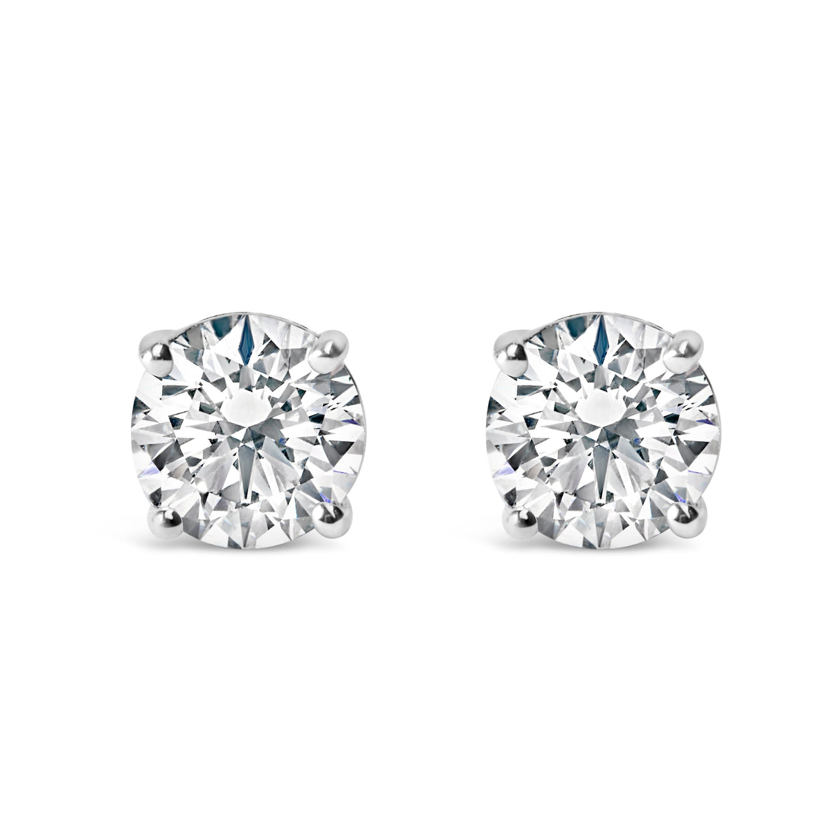 14K White Gold 1.0 Cttw Round Brilliant Cut Lab Grown White Diamond 4-Prong Classic Solitaire Stud Earrings (F-G Color, VS1-VS2 Clarity)