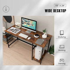55 Inch Computer Desk with 4 Power Outlets and CPU Stand