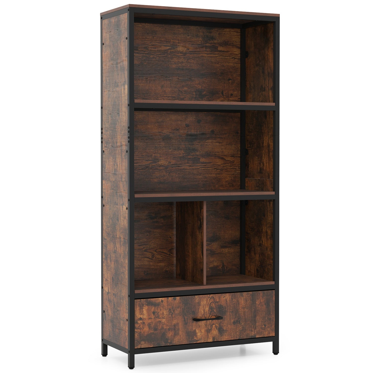 56" Tall Freestanding Bookcase with Drawer 5 Tier