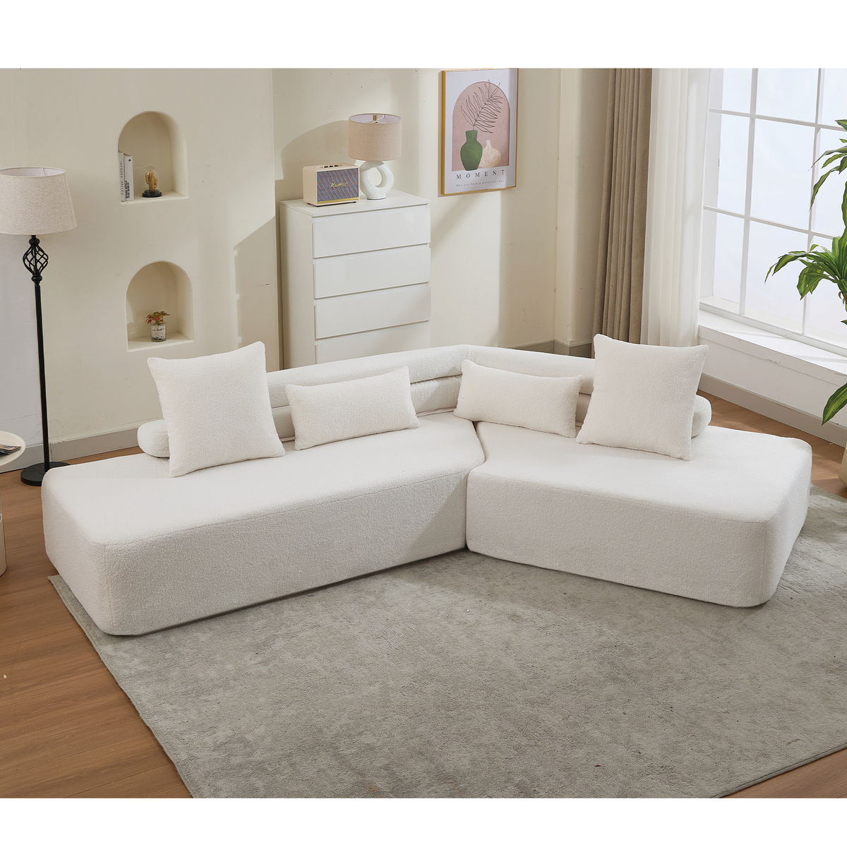 128" Minimalist Cloud Sectional Couch in Beige