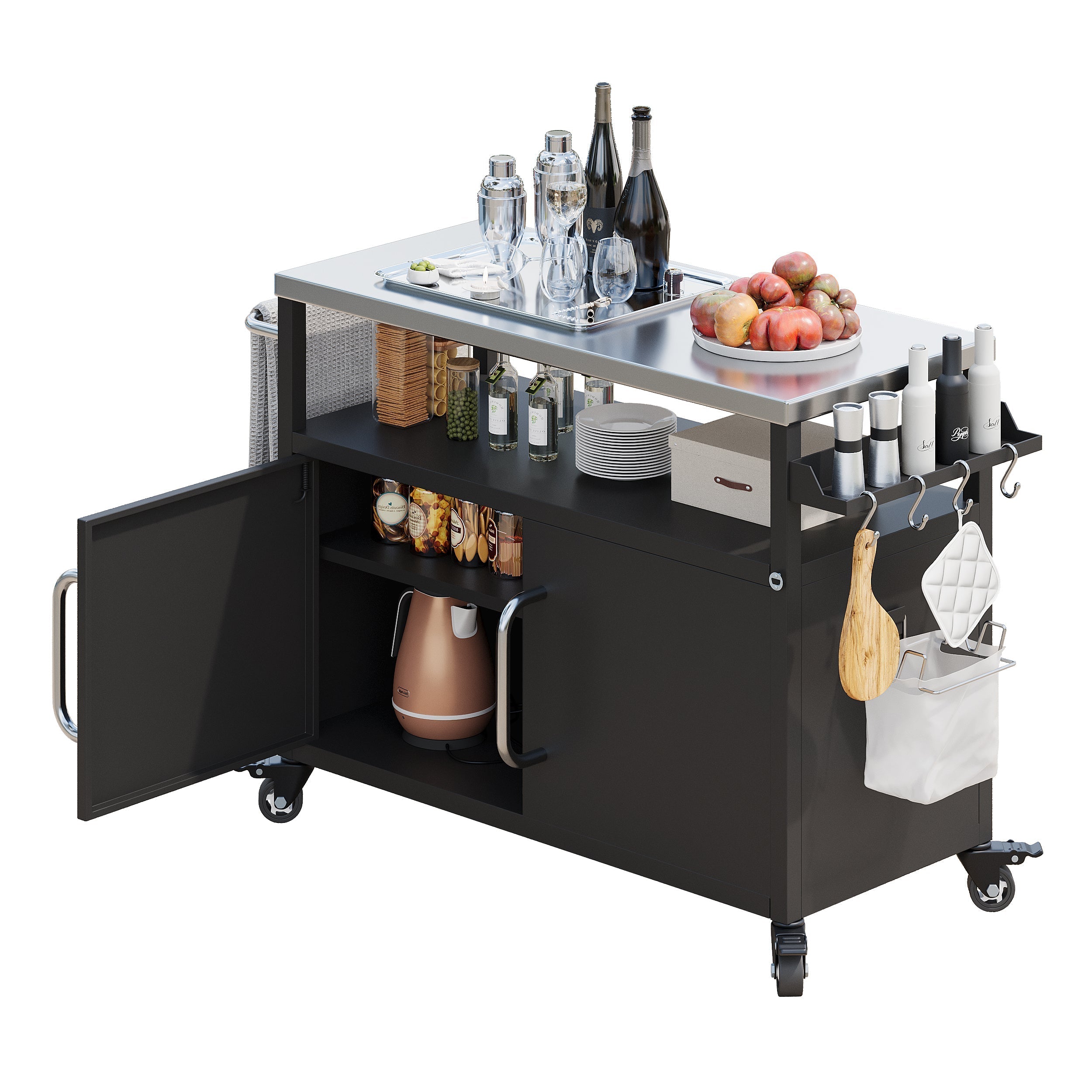 K&K 54.5' Outdoor Kitchen Island with Stainless Steel Tabletop and Storage