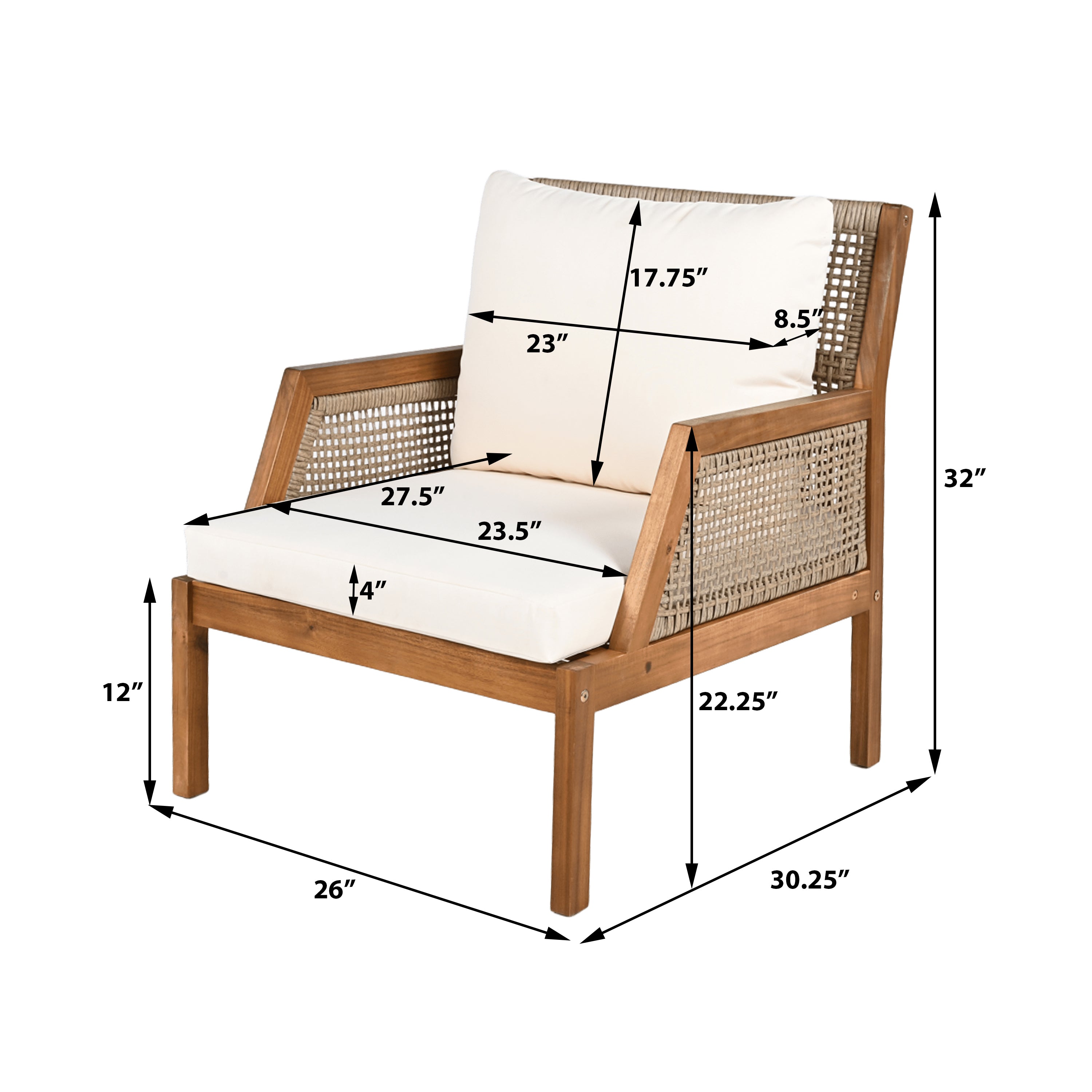 Acacia Wood Patio Furniture Club Chair