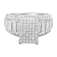 14K White Gold 2.0 Cttw Mixed-Cut Diamond Rectangle Invisible-Set Composite Cluster Ring with Bar- and Channel-Set Band (H-I Color, SI2-I1 Clarity) - Size 5