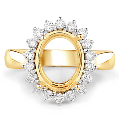 0.54 Carat Genuine White Diamond 14K Yellow Gold Semi Mount Ring - holds 11x9mm Oval Gemstone