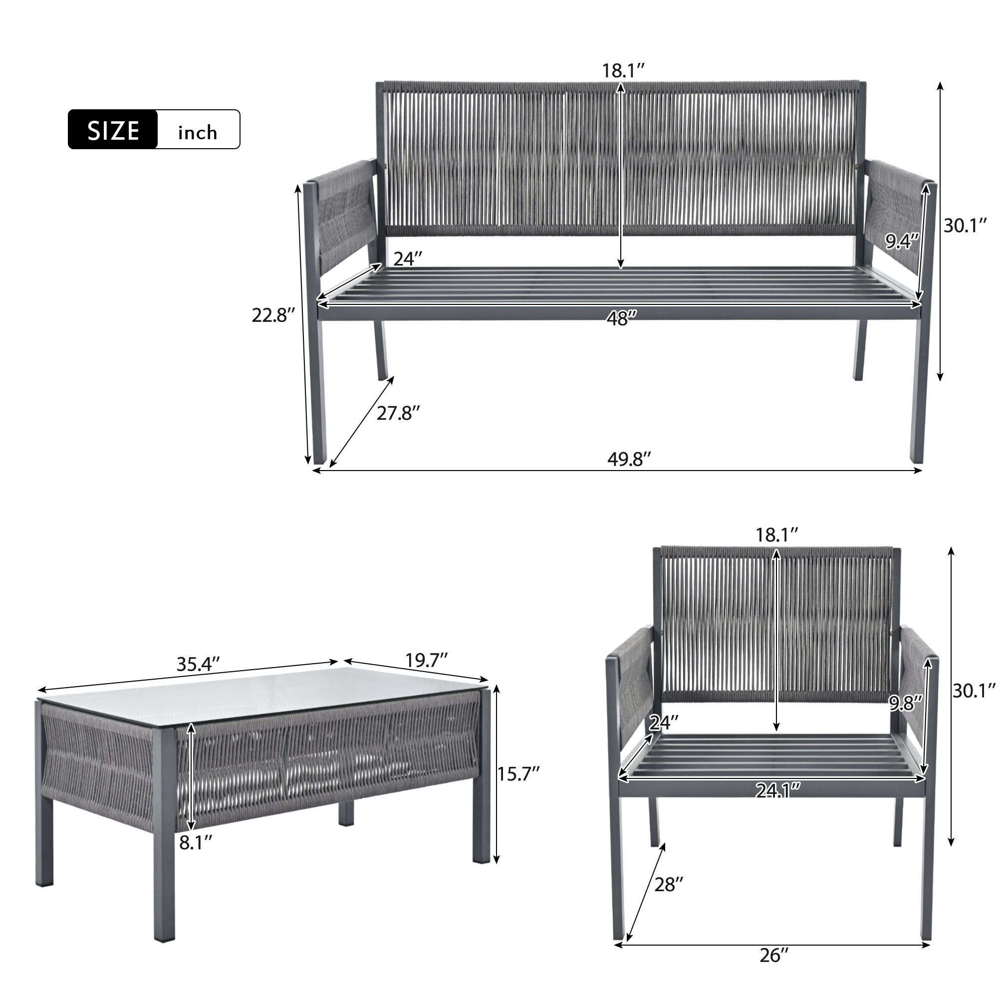 K&K 4-Piece Rope Patio Furniture Set