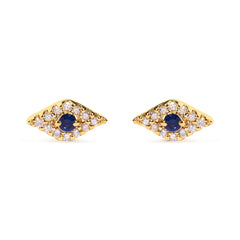 10K Yellow Gold Blue Sapphire and Diamond Accent Evil Eye Stud Earring (H-I Color, I1-I2 Clarity)