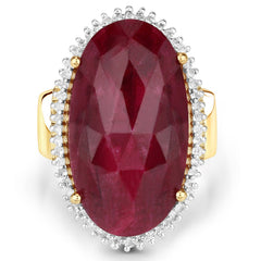 19.11 Carat Dyed Ruby and White Topaz .925 Sterling Silver Ring