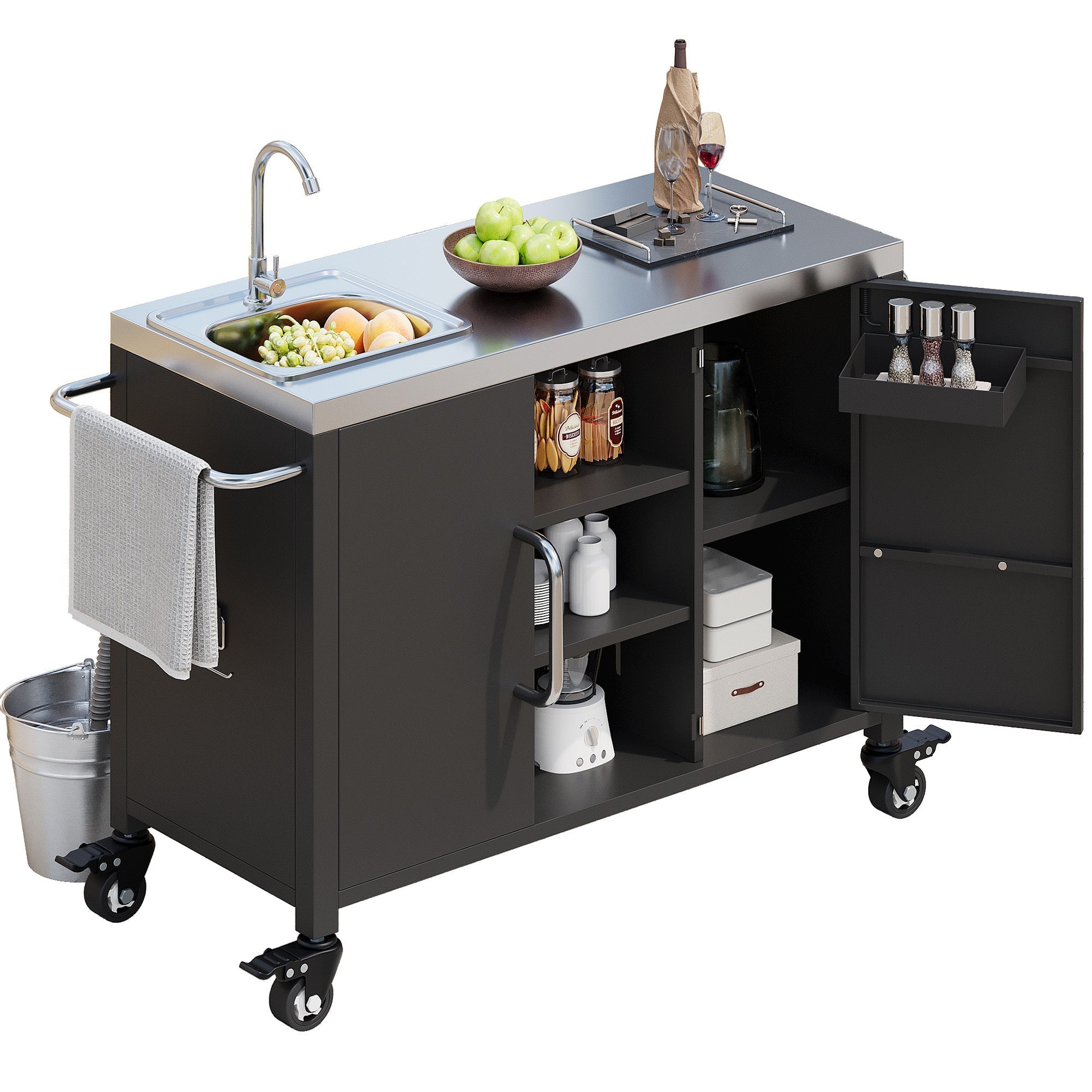 K&K 55.5' Outdoor Kitchen Island with 304 Stainless Steel Sink