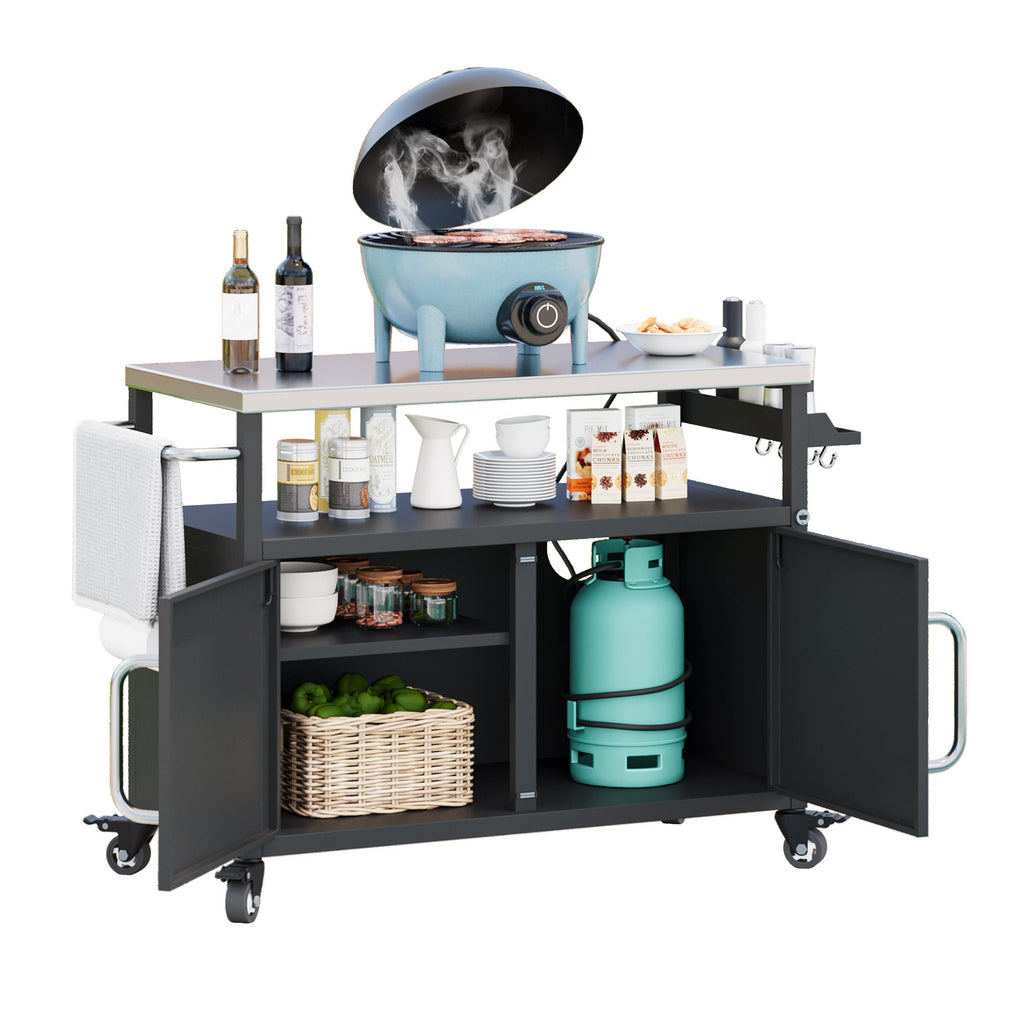 K&K 54.5' Outdoor Kitchen Island with Stainless Steel Tabletop and Storage