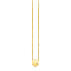 14k Yellow Gold Necklace with Polished Round Pendant with Diamond