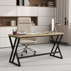 59 Inch Computer Desk with Heavy-duty Metal Frame and Crossbar-Gray