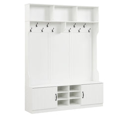 59" Wide 6-in-1 Hall Tree with Bench and Storage-White