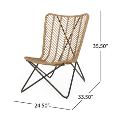 Wicker Chair With Geometric Cross Base (Set of 2) - Light Brown