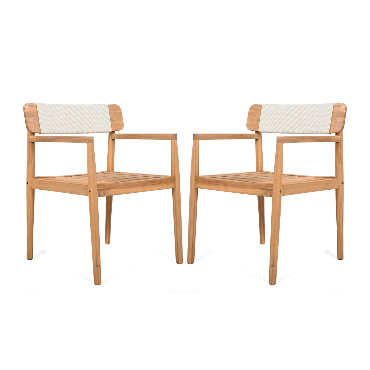 Creative Braided Acacia Wood Outdoor Dining Chairs with Armrests – Set of 2