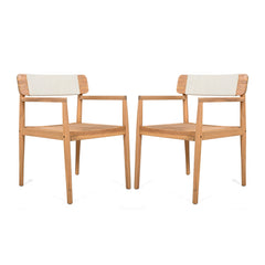 Creative Braided Acacia Wood Outdoor Dining Chairs with Armrests – Set of 2