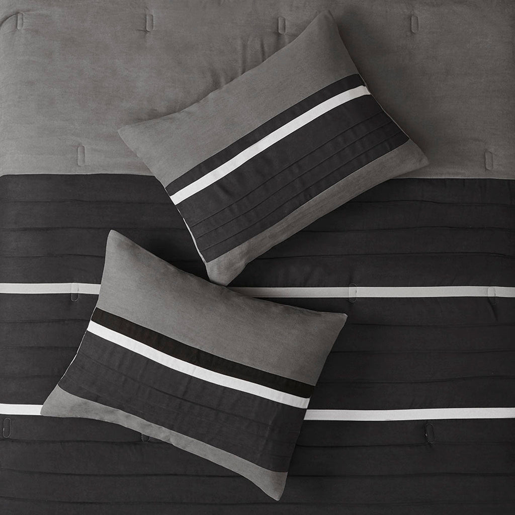 7 PC Pieced Faux Suede Comforter Set Black King
