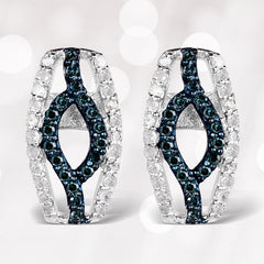 0.42 Carat Genuine Blue Diamond & White Diamond .925 Sterling Silver Earrings