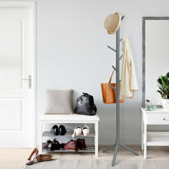 2 Heights Wooden Coat Rack with 8 Hooks