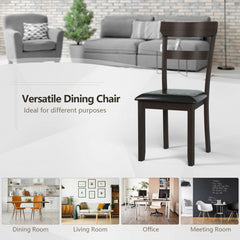 Set of 2 Dining Chairs With Rubber Wood Frame and Upholstered Faux Leather Seat