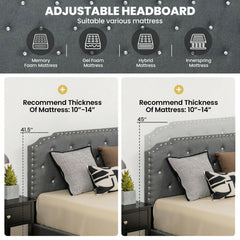 Upholstered Bed Frame with Adjustable Diamond Button Headboard-Full Size