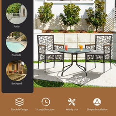 2 Pieces PE Wicker Patio Bistro Dining Chairs with Acacia Wood Armrests and Cushions