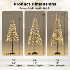 5/6/7 FT Lighted Alpine Tree with Warm White Light LED Lights Pre-lit Artificial Cedar Tree with Weighted Base