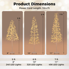 5/6/7 FT Lighted Birch Tree Pre-lit Twig Tree with 240/320/456 Warm White Light LED Lights