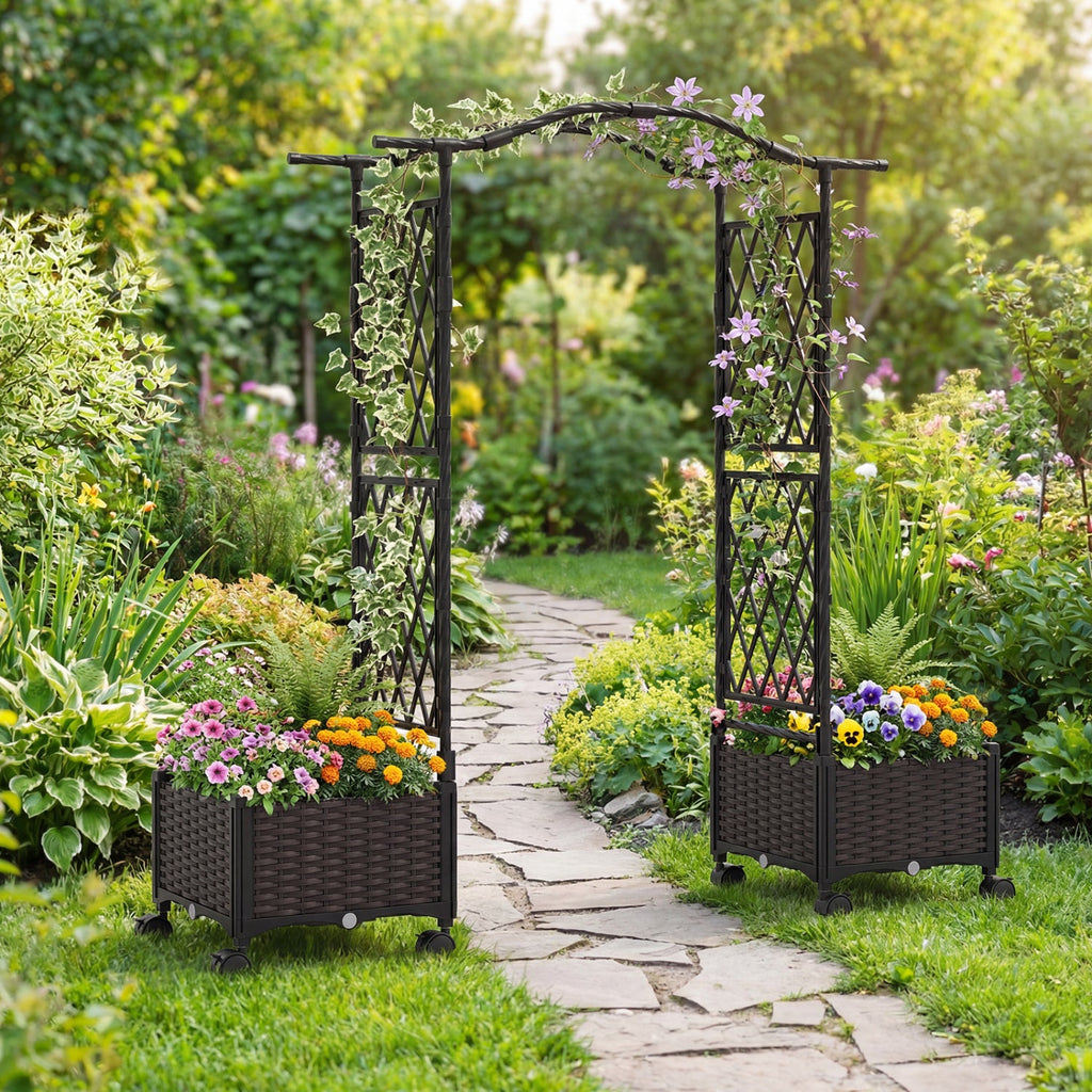 5 FT Tall Raised Garden bed with Lockable Wheels and Hanging Roof for Climbing Flowers