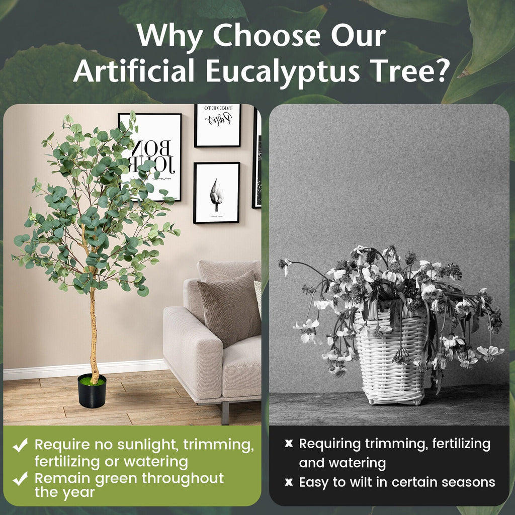 5.5 Feet Artificial Eucalyptus Tree with 517 Silver Dollar Leaves-1 Pack